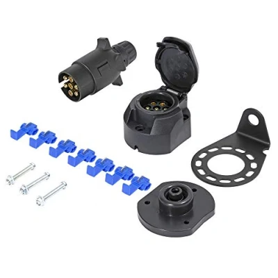 Abbildung von TAEUYYM Anhänger Stecker Steckdose 7 Polig und Metall Montagehalterungssatz, 12V Wasserdicht Mit Wasserdichtes Gummipad, Für LKW RV KFZ (Schraubenende)