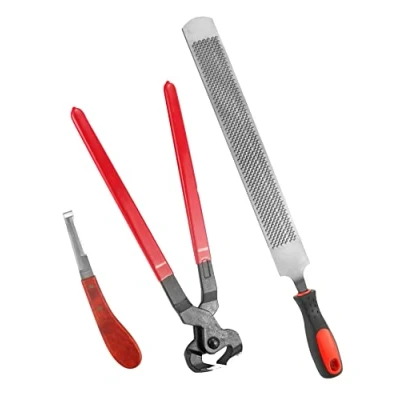 Abbildung von QWORK® 3 TLG Pferd Hufschmied Professionelle Huftrimm Werkzeug Kit, Hufmesser Hufschneidezange Hufraspelt