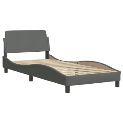 Abbildung von vidaXL Bettgestell, Polsterbett Bett mit Kopfteil, Bettrahmen Lattenrost für Schlafzimmer, Schlafzimmerbett Einzelbett, Dunkelgrau 90x200cm Stoff