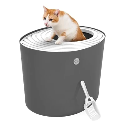 Abbildung von Iris Ohyama Katzenklo mit Schaufel, bis 7 kg, Grau, Deckel, Katzentoilette, leicht reinigen, Für große Katzen, Kätzchen, geschlossen, XXL Toilette, BPA frei, Cat Litter Box, Toilet, PUNT 530