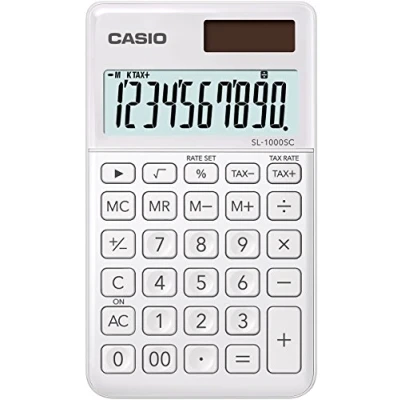 Abbildung von CASIO Taschenrechner SL 1000SC, 10 stellig, stylische Farben, Steuerberechnung, Aluminiumfront, Solar /Batteriebetrieb, 0.9 x 7.1 12 cm