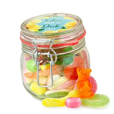Abbildung von Kleines Schön, dass es Dich gibt Glas kunterbunter Süßigkeiten Mix, Geschenk Idee für Familie und Freunde