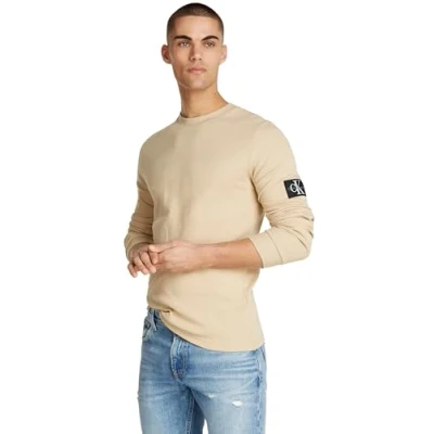 Abbildung von Calvin Klein Jeans Waffle Langarmshirt, Herren, Größe: 3XL, Pale khaki