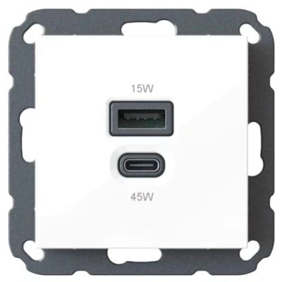 Abbildung von Unterputz USB Ladestation, C 45 Watt + A 15 Charger, weiß o. R.