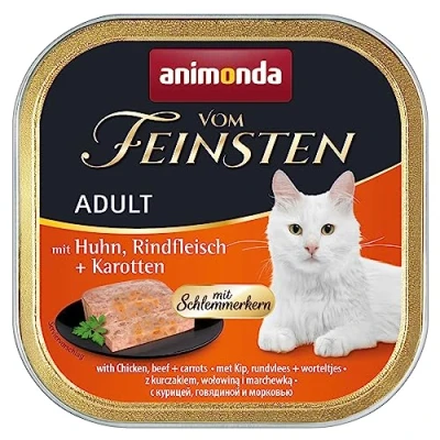 Abbildung von vom Feinsten mit Schlemmerkern in Huhn &amp; Rindfleisch + Karotten (32 x 100g), Katzenfutter nass ohne Getreide und Zucker von animonda, mitfrischen, fleischlichen Zutaten