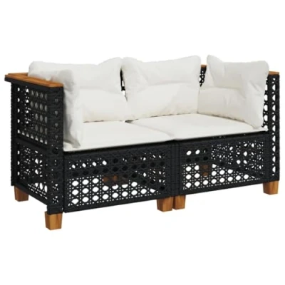 Abbildung von vidaXL Loungesofa Garten Ecksofas mit Kissen 2 Stk. Schwarz Poly Rattan, Teile