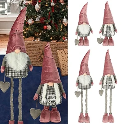 Abbildung von Cepewa Wichtel Wichtelmann Wichtelfrau 2er Set H100cm zum Aufstellen Metall Polyester Weihnachtswichtel Zwerg Weihnachtsdeko (1 x Wichtelpaar pink)