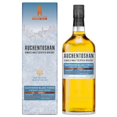 Abbildung von Auchentoshan Sauvignon Blanc Single Malt Whisky mit Geschenkverpackung bewegend frisches Aroma 47% Vol 700ml Einzelflasche