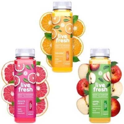 Abbildung von LiveFresh Frühstückssaft Probierpaket 12x250ml Aus Orangen, Grapefruits &amp; Bodensee Apfel Ohne Zuckerzusatz Gekühlt und isoliert geliefert Inkl. 3 Pfand