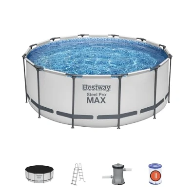 Abbildung von BESTWAY Pool 56420 Steel Pro Max + Filterpumpe Leiter Cover Rund 366x122cm
