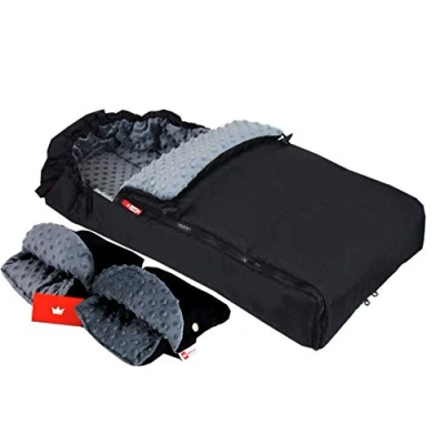 Abbildung von BABYLUX Fußsack MINKY Kinderwagen Buggy Fleece Babyschale Thermo / Muff Handmuff, Schwarz + dunkel Grau 3tlg