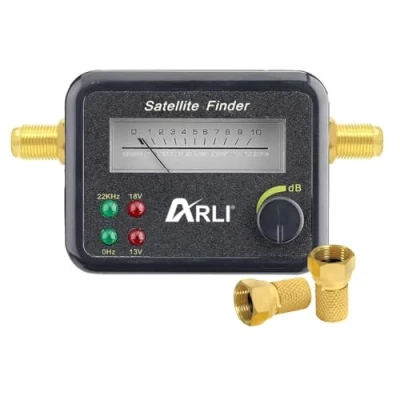 Abbildung von HD Satfinder Digital Sat Finder Satelliten + 2 F Stecker Pegelanzeige Signal zum Ausrichten von Antennen vergoldet Camping Wohnwagen Boot ARLI