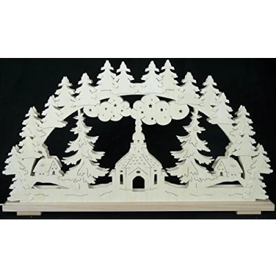 Abbildung von Rudolphs Schatzkiste Schwibbogen mit Dorf Kirche Wald und Beleuchtung BxHxT 70x39x7cm NEU Lichterbogen Fensterbogen Spitzbogen Erzgebirge Seiffen Weihnachten Licht Holz Dekoration