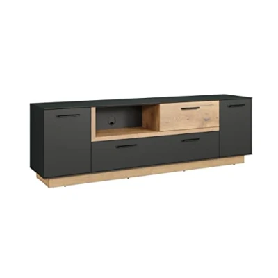 Abbildung von trendteam smart living Lowboard Fernsehtisch Wohnzimmer Synnax Aufbaumaß (BxHxT) 187 x 59 40 cm Farbe Anthrazit mit Coast Evoke Eiche 213432284