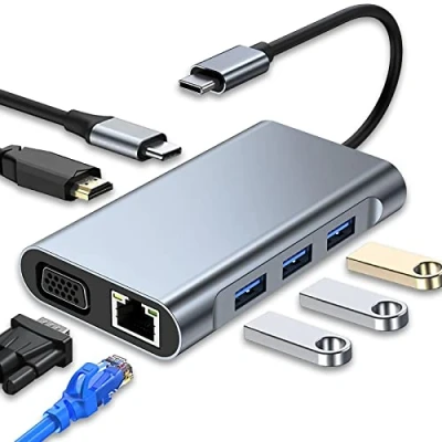 Abbildung von USB C Hub, Multiport Adapter 7 in 1 mit 4K HDMI VGA 3.0 100W PD und RJ45 Ethernet, Docking Station Kompatibel MacBook Pro &amp; Air Laptop Anderen Typ Geräten