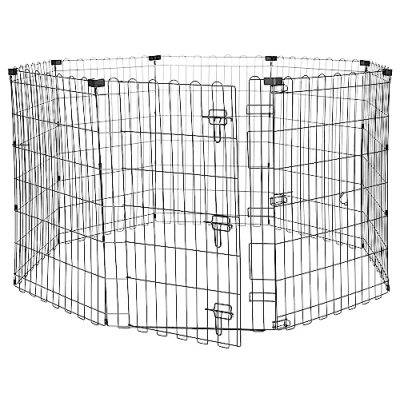 Abbildung von Amazon Basics Achteckig, Laufgehege für Hunde und andere Haustiere, faltbar, Metall, mit Tür, 91 cm, Schwarzer
