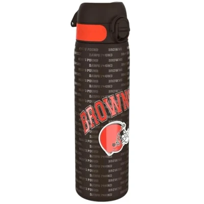 Abbildung von Ion8 Stahl Trinkflasche, 600 ml, Auslaufsicher, Einhandöffnung, Sichere Verriegelung, Spülmaschinenfest, Klappdeckel, Tragegriff, Leicht zu Reinigen, Langlebig, NFL Browns Design