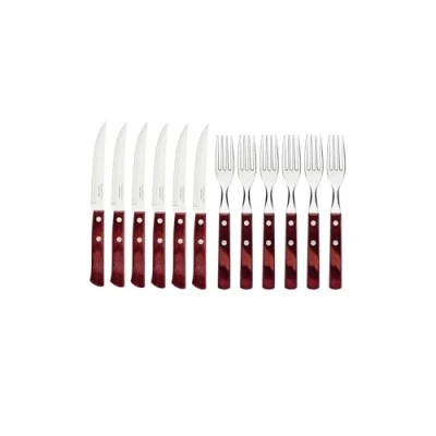 Abbildung von Tramontina Steakbesteck Pizzabesteck, Set, rostfrei (12 tlg), 6 Personen, Edelstahl, scharfe Klinge, FSC Echtholzgriffe, spülmaschinenfest
