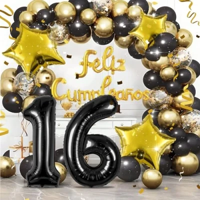 Abbildung von ballonluftballon 16 jahre Schwarz ballons 40&quot; 101cm Geburtstagsdeko Folienballon Zahl Deko zum Geburtstag fliegt mit Helium für Männer Frauen Geburtstagsparty Jubiläum
