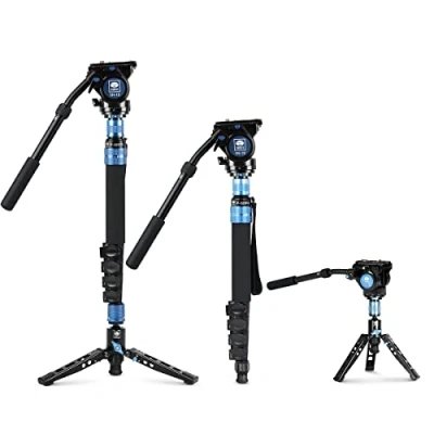 Abbildung von SIRUI P 325FS Carbon Fiber Kamera Video Einbeinstativ Monopod Set mit Standfuß,149.6 cm (59 Zoll), leicht, VH 10 Fluid Videokopf, Klappschlösser für DSLR Kamera, max. Traglast 6 kg