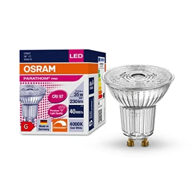 Abbildung von OSRAM Dimmbare LED Reflektorlampen mit GU10 Sockel energiesparend, 35W Ersatz, besonders langer Lebensdauer (40.000 H), Abstrahlwinkel 36, kalt weiß PAR16 35 36 3.4 W/4000 K