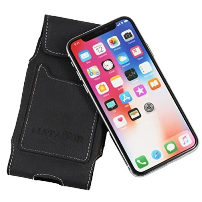 Abbildung von MATADOR Leder Tasche Gürteltasche Vertikaltasche kompatibel mit iPhone X/XS/11 PRO Handgemacht Clip/Schlaufe (Crazy Black)