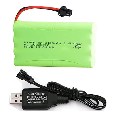 Abbildung von Yangers RC Wiederaufladbarer 9,6 V 2400 mAh NI MH Akku Pack SM 2P Steckverbinder mit USB Ladegerät Set für Auto Off Road Truck Jumper Spielzeug