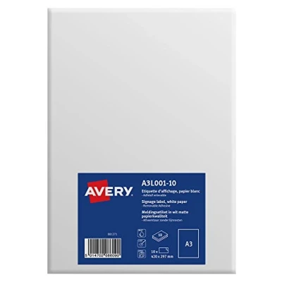 Abbildung von Avery a3l001 10 Pack DE Etiketten D Anzeige abnehmbarer A3 420 x 297 mm weiß