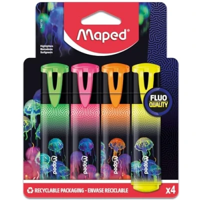 Abbildung von Maped Textmarker DEEPSEA PARADISE 4 klassische Marker Farben gelb, grün, pink, oragne