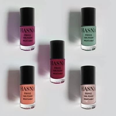 Abbildung von Hasna Paris Halal Nagellack Kollektion Öko Verantwortung Glanz und langer Halt einfach aufzutragen 5 x 6 ml (SUMMER)