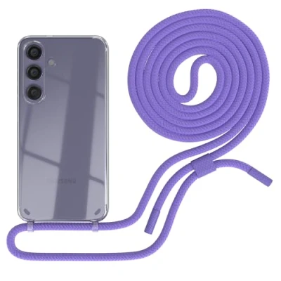 Abbildung von EAZY CASE Handykette kompatibel mit Samsung Galaxy S24 dünne Handyhülle für Hülle Band als Fallschutz Kette zum Umhängen transparente Silikon in Lavendel Lila