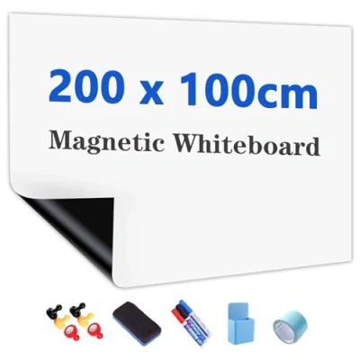 Abbildung von JOMUSAGA Whiteboard Folie, 200 x 100 cm, magnetisch selbstklebende Weißwandtafel Sticker DIY, inklusive Marker, Schwamm und Magnete, für Schule, Büro Zuhause