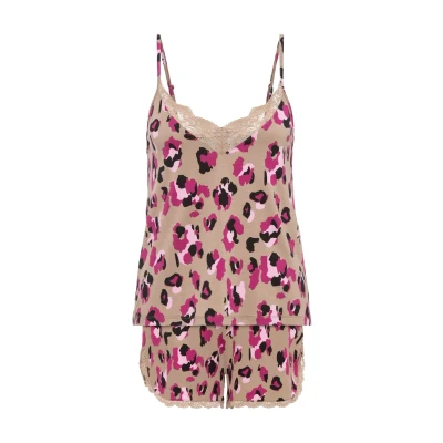 Abbildung von Lascana Shorty SET Nachtwäsche Set, Damen, Größe: 36/38, Pink/beiger leoprint