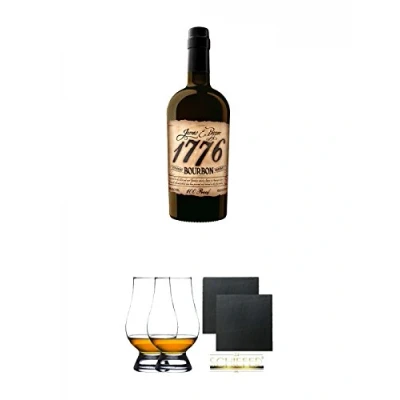 Abbildung von 1776 Straight Bourbon Whiskey 0,7 Liter + The Glencairn Glass Whisky Glas Stölzle 2 Stück Schiefer Glasuntersetzer eckig ca. 9,5 cm Ø