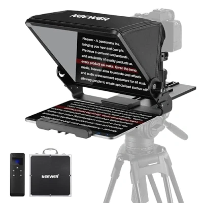 Abbildung von NEEWER Teleprompter mit Kamera Halterung vom Typ Arca, Cold Shoes, RT113 Fernbedienung für die Prompter App Online Unterricht/Vlogger/Live Streaming kompatibel iPad Tablet X12II