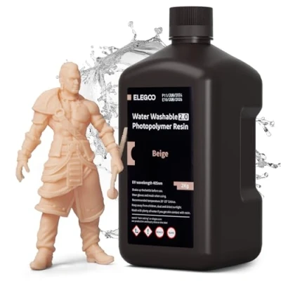 Abbildung von ELEGOO Resin Wasser Abwaschbar 2.0 2000g Beige, Geringe Schrumpfung und Hohe Haltbarkeit 395 405 nm Schnelles Aushärten 3D Drucker Water Washable für MSLA/LCD/DLP