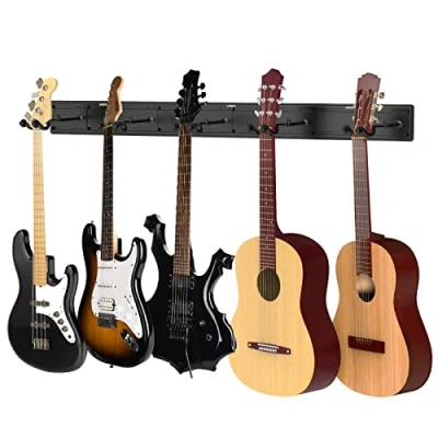 Abbildung von LEKATO Wandhalterung Gitarrenaufhänger Basshalter E Gitarrenständer zum Halten von 5 Gutiars&amp;Bass Aluminium Lamellen Wandschienensystem Metall Gitarren Rack Nähdesign