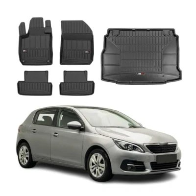 Abbildung von OMAC Fußmatten &amp; Kofferraumwanne Set kompatibel mit Peugeot 308 2013 2024 Gummi Schwarz 5X