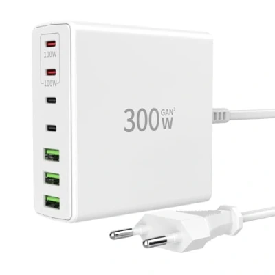 Abbildung von FINIBO 300W USB C Ladegerät Mehrfach: 7 Ports Schnellladegerät mit 4 und 3 A, Charger Multiport Dual PD PPS Netzteil für MacBook Pro/Air,iPad Pro/Air,Sumsung（Weiß）