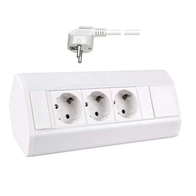 Abbildung von Ecksteckdose 3 x Schuko mit Kabel und Stecker Steckdose Tischsteckdose Steckdosenblock Schreibtisch Stromdose Energiestation