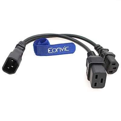 Abbildung von Eonvic IEC320 C14 auf C13+C19 EIN zu Zwei Stromwandlungskabel, PDU/USV, Server Verlängerungskabel, 30 cm