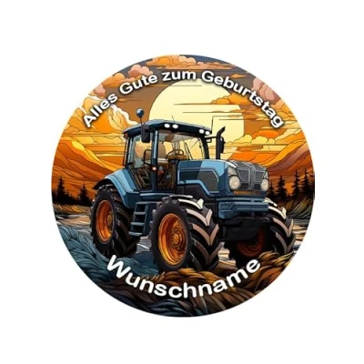 Abbildung von für den Geburtstag ein Tortenbild Wunschname, Mähdrescher, Trecker, Zuckerbild,Traktor, Essbares Foto Torten, Tortenaufleger Ø 20cm Super Qualität, 03515