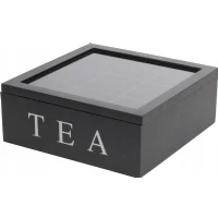 Abbildung von Koopman Teebox Teekiste 9 Fächer Schwarz Teekasten Teebeutel Aufbewahrung Tee Kiste, Holz Box Teebeutelkiste Teebeutelaufbewahrungsbox Sichtfenster