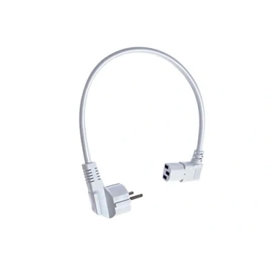 Abbildung von shortix kurzes Netzkabel (Stromkabel mit gewinkeltem Schutzkontaktstecker Typ E+F auf gewinkelte Kaltgeräte Buchse). weiß. 40cm.