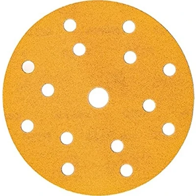 Abbildung von Mirka Gold Universal Schleifpapier Ø 150mm Schleifscheiben Klett 15 Loch, Korn P400, 100 Stk / Zum Schleifen von Gips, Spachtel, Spanplatten, Holz, Lack
