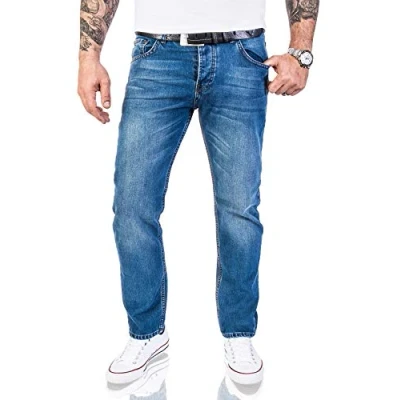 Abbildung von Lorenzo Loren Herren Jeans Hose Denim Used Look Regular Fit [LL327 Hellblau W44 L36]