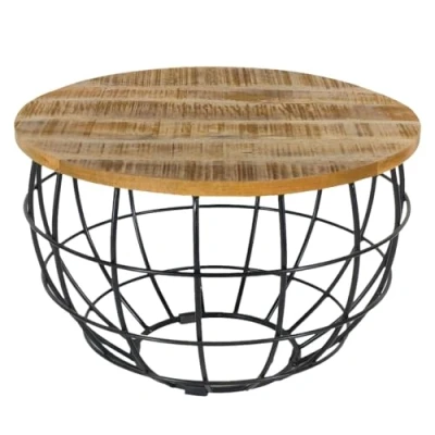 Abbildung von Amago home Couchtisch Wohnzimmer Tisch rund ø 55 cm Beistelltisch Metall Gestell Tischplatte Holz massiv Farbe Tabacco