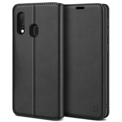Abbildung von BEZ Handyhülle für Samsung Galaxy A20e Hülle, Premium Tasche Kompatibel A20e, Case Schutzhüllen aus Klappetui mit Kreditkartenhaltern, Ständer, Magnetverschluss, Schwarz