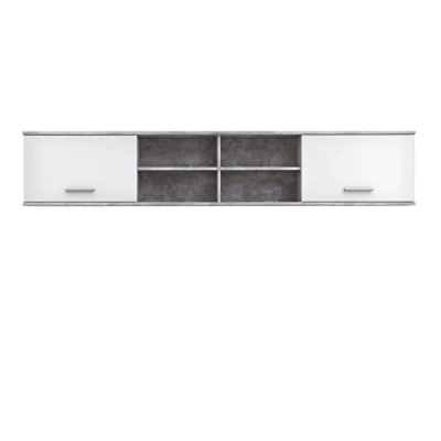 Abbildung von FORTE Lupo Wandregal mit 2 Türen, Holzwerkstoff, Betonoptik Grau Weiß , B x H T: 206,4 39,3 25,1 cm