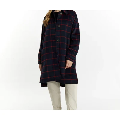 Abbildung von DREIMASTER Vintage Damen Übergangsmantel in Wolloptik XL / Überprüfen Sie Dunkelmarine Rot 70% Polyester 20% recyceltes 10%